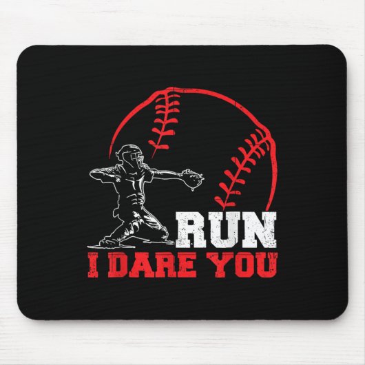 Run I Dare You Funny Baseball Catcher Baseball Pla Muismat (Voorkant)
