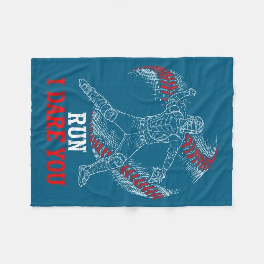 Run I Dare You Funny Baseball Catcher Graphic Play Fleece Deken (Voorkant (Horizontaal))