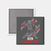 Run I Dare You Funny Baseball Catcher Graphic Play Magneet (Voorkant / Achterkant)