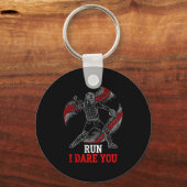 Run I Dare You Funny Baseball Catcher Graphic Play Sleutelhanger (Voorkant)