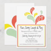 Run, Jump, Laugh & Play - Gym Birthday Party Kaart (Voorkant / Achterkant)