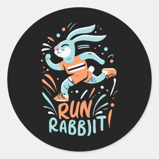 Run Konijn Marathon Runner Bunny Leuk Ronde Sticker (Voorkant)