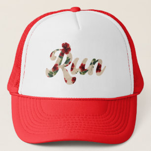 RUN Retro  Rustiek Rood Hibiscuspatroon Trucker Pet