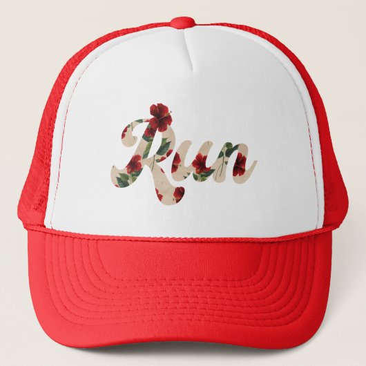 RUN Retro Rustiek Rood Hibiscuspatroon Trucker Pet (Voorkant)