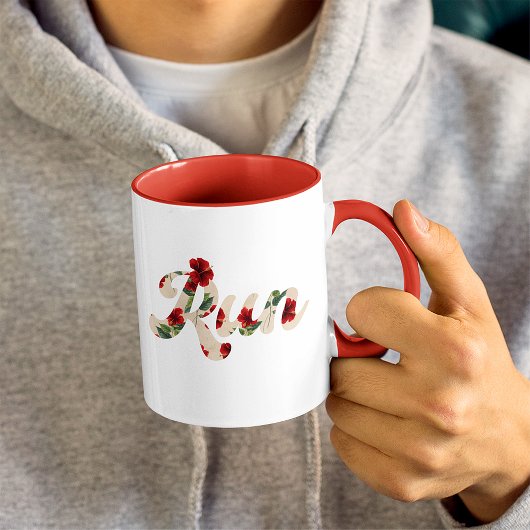 RUN Retro Type  rustiek Hibiscuspatroon Mok