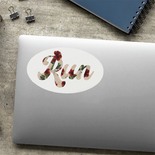 RUN Retro Type  rustiek Hibiscuspatroon Ovale Sticker