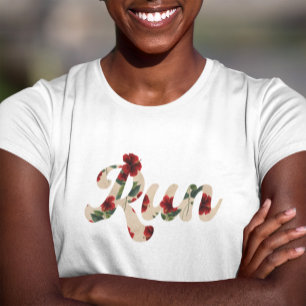 RUN Retro Type  rustiek Hibiscuspatroon T-shirt