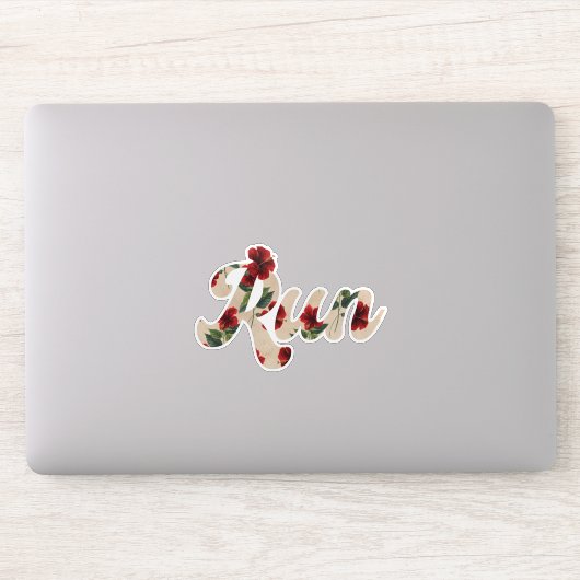 RUN Retro Type Rustiek Rood Bloempatroon Sticker (Computer)