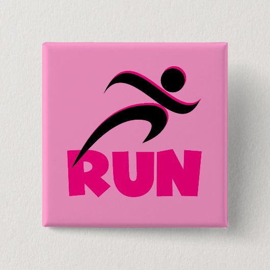 RUN Roze Vierkante Button 5,1 Cm (Voorkant)