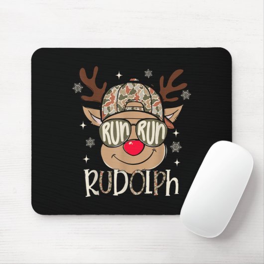 Run Rudolph Santa's Reindeer Christmas Camo Boys T Muismat (Met muis)