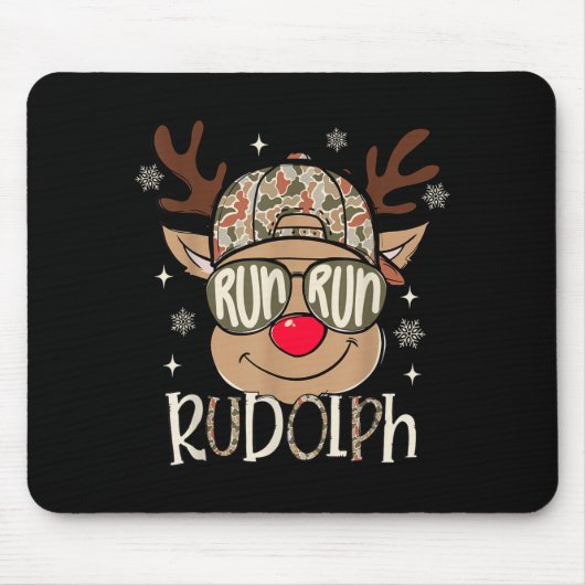 Run Rudolph Santa's Reindeer Christmas Camo Boys T Muismat (Voorkant)