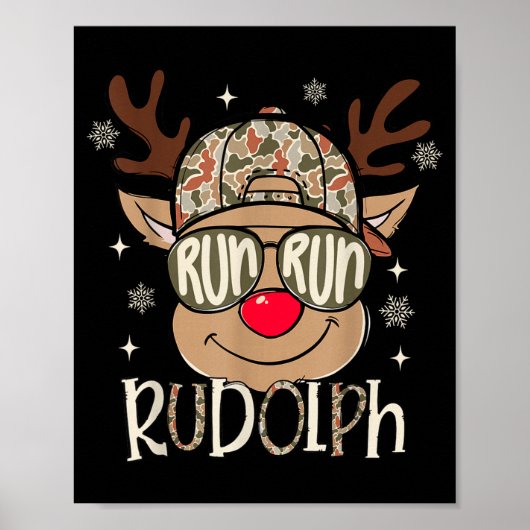 Run Rudolph Santa's Reindeer Christmas Camo Boys T Poster (Voorkant)