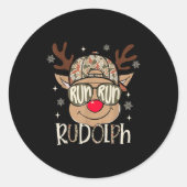 Run Rudolph Santa's Reindeer Christmas Camo Boys T Ronde Sticker (Voorkant)