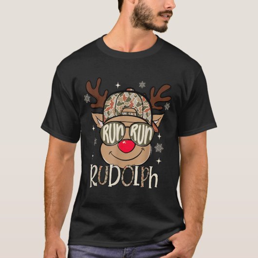 Run Rudolph Santa's Reindeer Christmas Camo Boys T T-shirt (Voorkant)