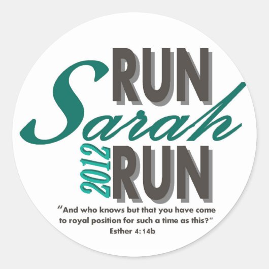 Run Sarah Run Ronde Sticker (Voorkant)