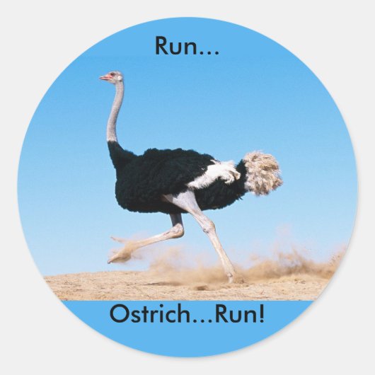 Run struisvogel run grappige foto ronde sticker (Voorkant)