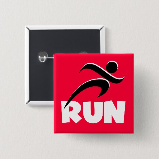 RUN White Vierkante Button 5,1 Cm (Voorkant /achterkant)