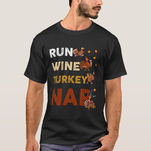 Run Wine Turkije Nap Lange Mouw Grappige Thanksgiv T-shirt (Voorkant)