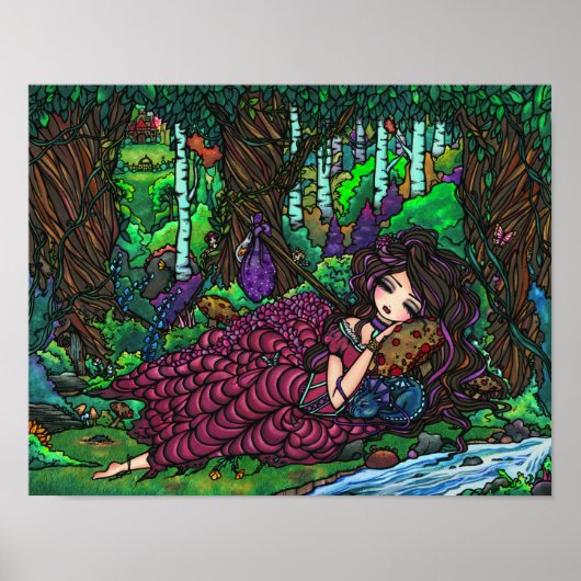 "Runaway Princess" Fairy Dragon Fantasy Forest Art Poster (Voorkant)