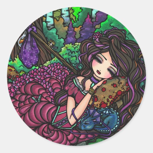 "Runaway Princess" Fairy Dragon Fantasy Forest Art Ronde Sticker (Voorkant)