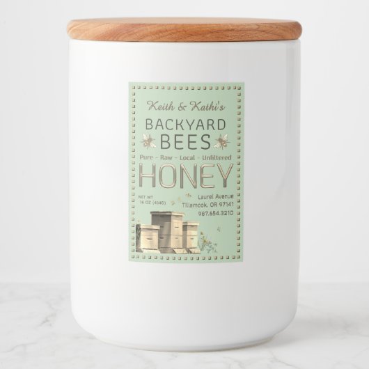 Rundbijenkasten en kleine bijen Garden Groen Voedselcontainer Etiket (Voorkant)