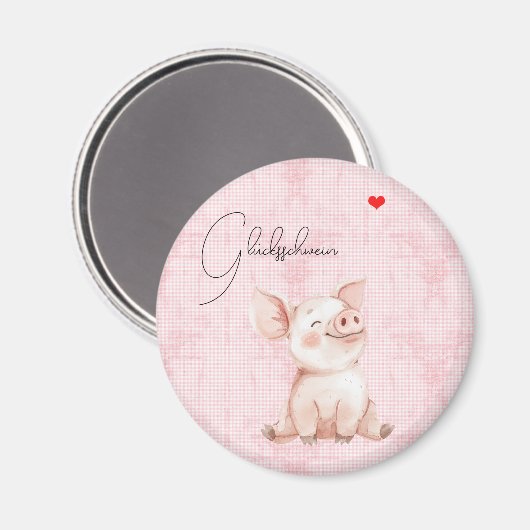 runder Magnet rosa Glücksschwein (Voorkant / Achterkant)