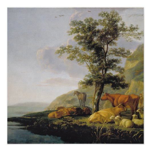 Runderen bij een rivier Aelbert Cuyp Poster (Voorkant)