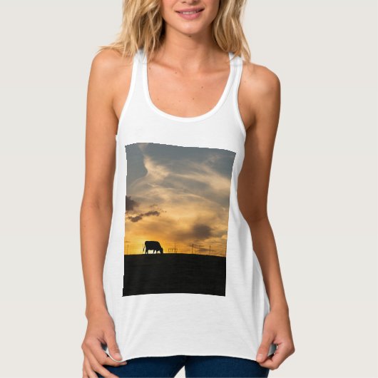Runderen Silhouet Bij Zonsondergang Tanktop (Voorkant)