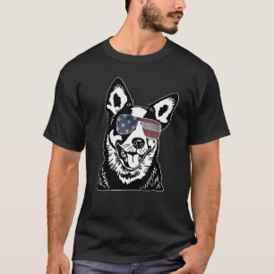 Runderhond Amerikaanse Vlag Shirt USA Bril Blauwe