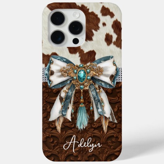 Runderhuid Bruin Leren Gejewelde Strik Case-Mate iPhone Case (Achterkant)