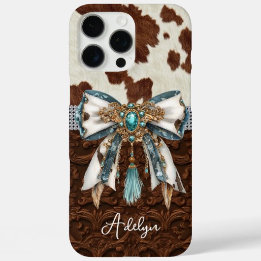 Runderhuid Bruin Leren Gejewelde Strik Case-Mate iPhone Case (Achterkant)