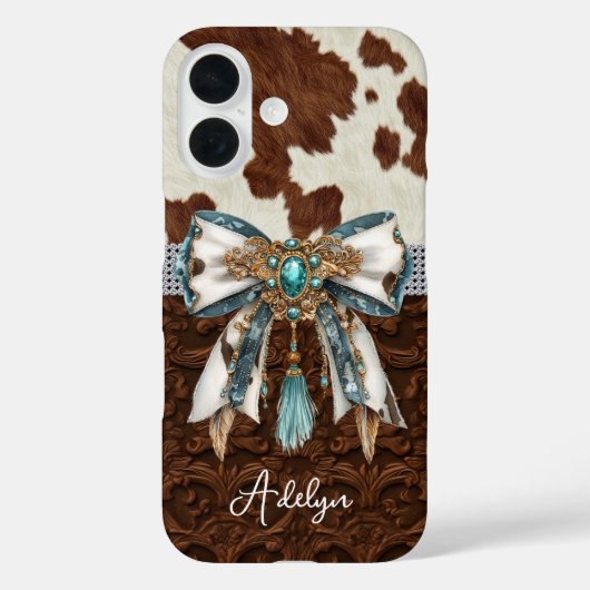 Runderhuid Bruin Leren Gejewelde Strik Case-Mate iPhone Case (Achterkant)