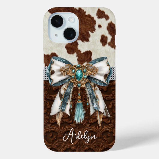 Rundhuid Bruin Leren Gejewelde Strik Case-Mate iPhone Case (Achterkant)