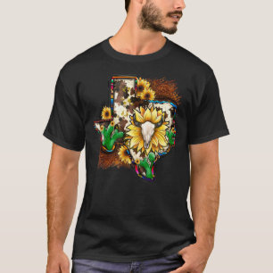 Rundhuided Ossehoofd Zonnebloem Texas Kaart T-shirt