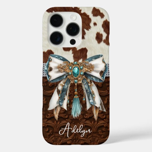Rundleren Bruin Leren Gejewelde Strik Case-Mate iPhone Case (Achterkant)
