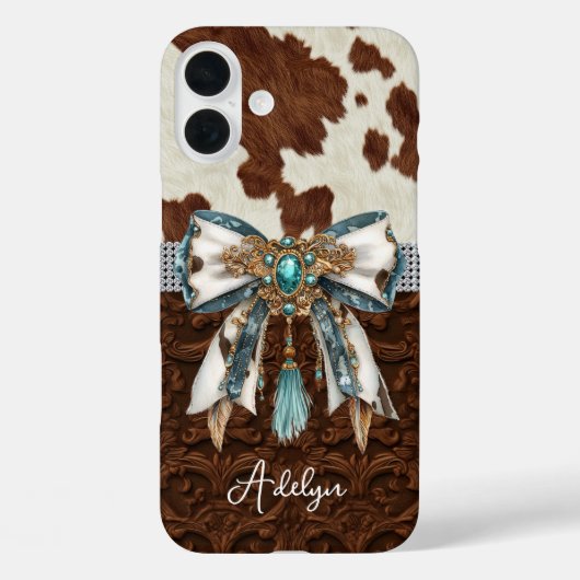 Rundleren Bruin Leren Gejewelde Strik Case-Mate iPhone Case (Achterkant)