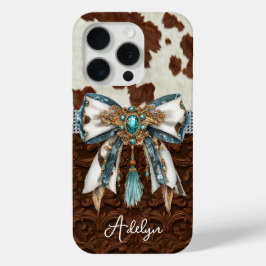 Rundleren Bruin Leren Gejewelde Strik iPhone 15 Pro Case