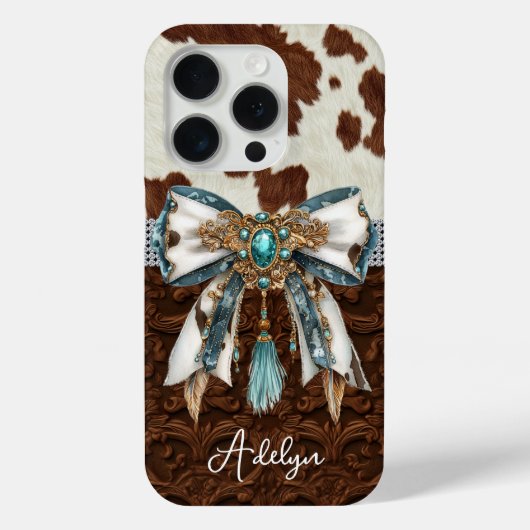Rundleren Bruin Leren Gejewelde Strik Case-Mate iPhone Case (Achterkant)