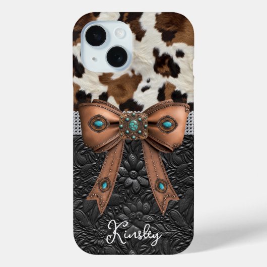 Rundleren zwarte lederen juwelen boog Case-Mate iPhone case (Achterkant)
