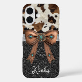 Rundleren Zwarte Leren Gejewelde Strik iPhone 16 Hoesje