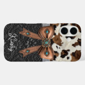Rundleren Zwarte Leren Gejewelde Strik Case-Mate iPhone Case (Achterkant (horizontaal))