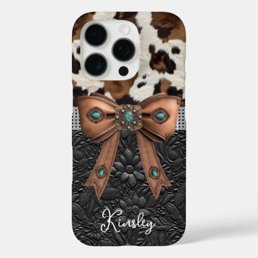 Rundleren Zwarte Leren Gejewelde Strik Case-Mate iPhone Case (Achterkant)