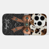 Rundleren Zwarte Leren Gejewelde Strik Case-Mate iPhone Case (Achterkant (horizontaal))