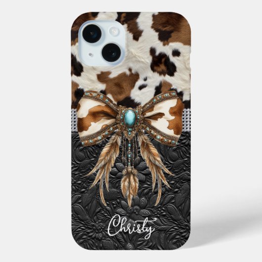 Rundleren Zwarte Leren Juweel Boog Case-Mate iPhone Case (Achterkant)