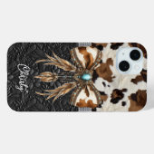 Rundleren Zwarte Leren Juweel Boog Case-Mate iPhone Case (Achterkant (horizontaal))