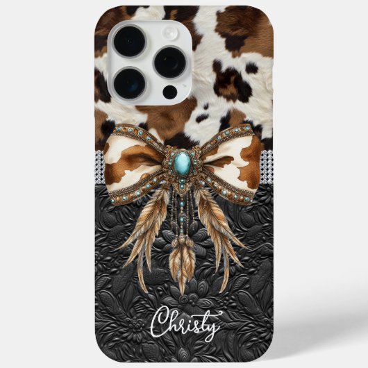 Rundleren Zwarte Leren Juweel Boog Case-Mate iPhone Case (Achterkant)
