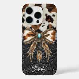 Rundleren Zwarte Leren Juweel Boog iPhone 16 Pro Hoesje