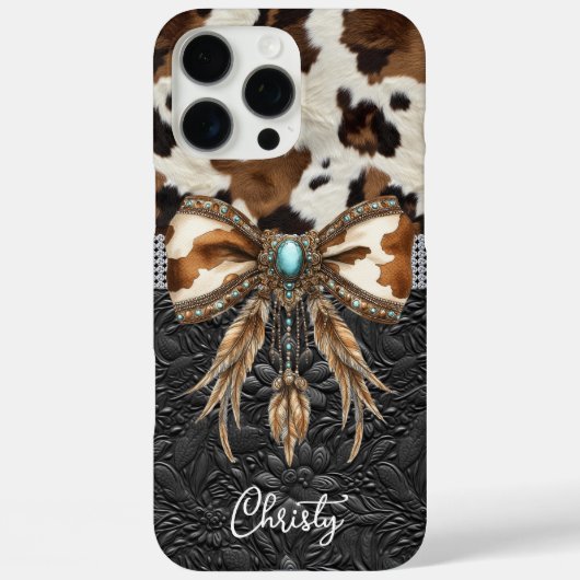 Rundleren Zwarte Leren Juweel Boog Case-Mate iPhone Case (Achterkant)