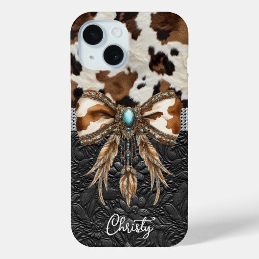 Rundleren Zwarte Leren Juweel Boog Case-Mate iPhone Case (Achterkant)