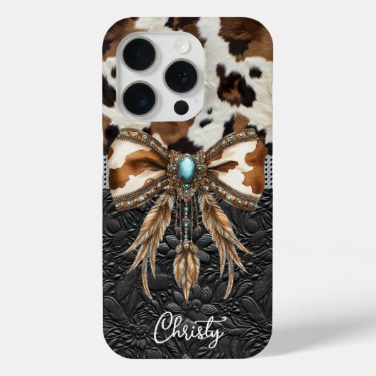Rundleren Zwarte Leren Juweel Boog Case-Mate iPhone Case (Achterkant)